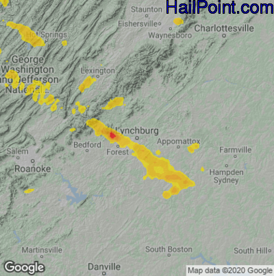 Hail Map for Lynchburg, VA Region on July 13, 2023
