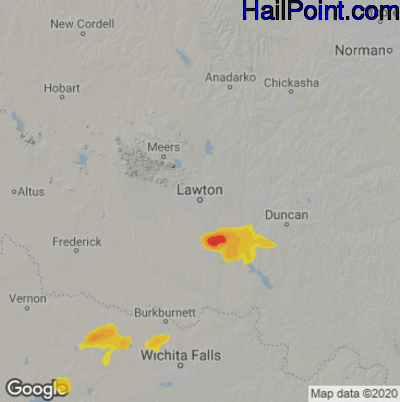 Hail Map for Lawton, OK Region on July 16, 2023