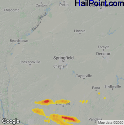 Hail Map for Springfield, IL Region on July 16, 2023