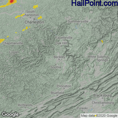 Hail Map for Beckley, WV Region on July 18, 2023