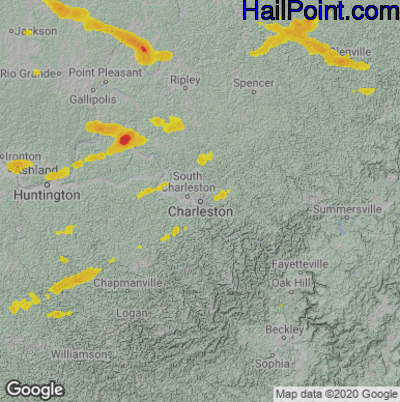Hail Map Charleston, WV July 18, 2023 