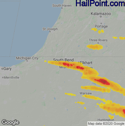 Hail Map for South Bend, IN Region on July 20, 2023