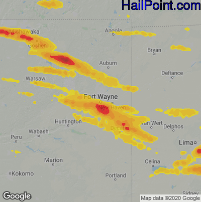 Hail Map for Fort Wayne, IN Region on July 20, 2023
