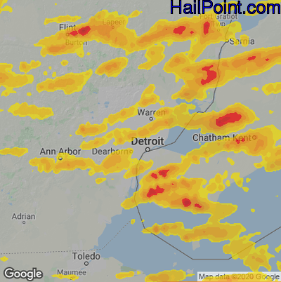 Hail Map for Detroit, MI Region on July 20, 2023
