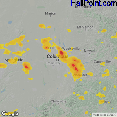 Hail Map for Columbus, OH Region on July 24, 2023 