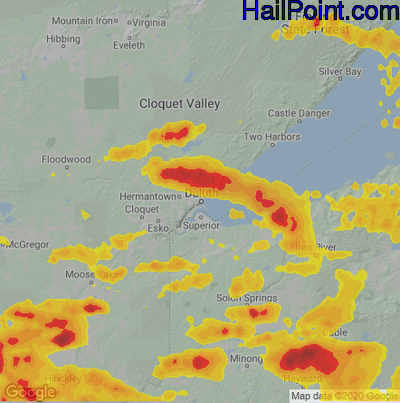 Hail Map for Duluth, MN Region on July 27, 2023