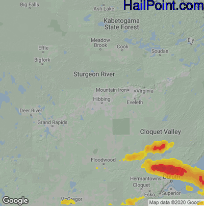 Hail Map for Hibbing, MN Region on July 27, 2023