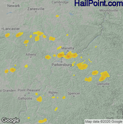 Hail Map for Parkersburg, WV Region on July 28, 2023 