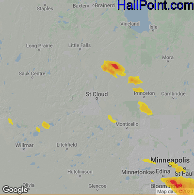 Hail Map for St Cloud, MN Region on July 28, 2023 