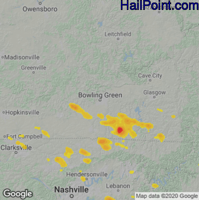 Hail Map for Bowling Green, KY Region on July 29, 2023