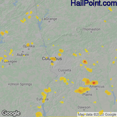 Hail Map for Columbus, GA Region on July 30, 2023