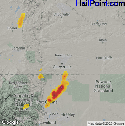 Hail Map for Cheyenne, WY Region on July 31, 2023 