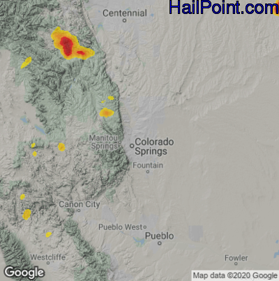 Hail Map for Colorado Springs, CO Region on August 1, 2023 