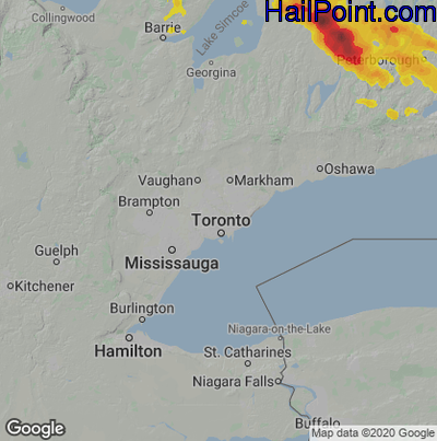 Hail Map for Toronto, Can Region on August 3, 2023