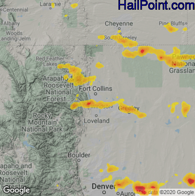 Hail Map for Fort Collins, CO Region on August 3, 2023