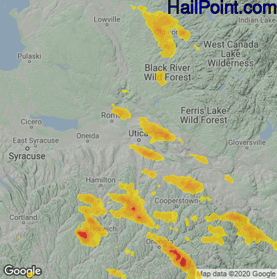 Hail Map for Utica, NY Region on August 4, 2023 