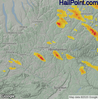 Hail Map for Binghamton, NY Region on August 4, 2023