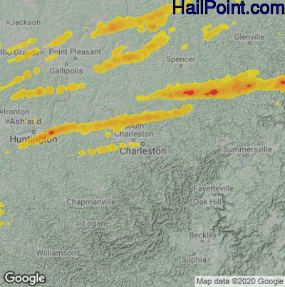 Hail Map Charleston, WV August 07, 2023 