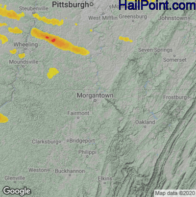 Hail Map for Morgantown, WV Region on August 12, 2023 