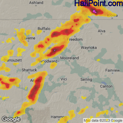 Hail Map for Woodward, OK Region on August 13, 2023
