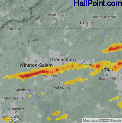 Hail Map for Greensboro, NC Region on August 15, 2023 