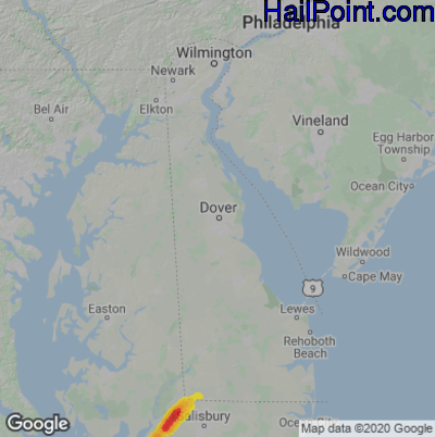 Hail Map for Dover, DE Region on August 15, 2023