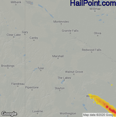 Hail Map for Marshall, MN Region on August 17, 2023 