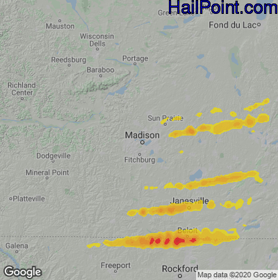 Hail Map for Madison, WI Region on August 17, 2023