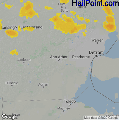 Hail Map for Ann Arbor, MI Region on August 25, 2023