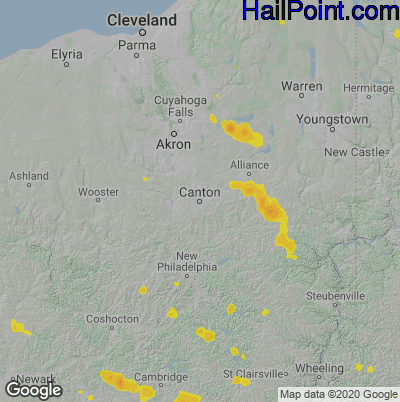 Hail Map for Canton, OH Region on August 25, 2023 