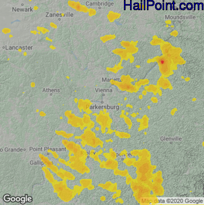 Hail Map for Parkersburg, WV Region on August 25, 2023