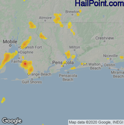 Hail Map for Pensacola, FL Region on August 27, 2023