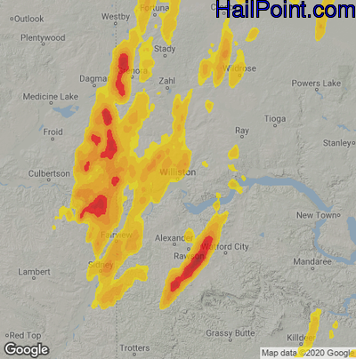 Hail Map for Williston, ND Region on August 31, 2023