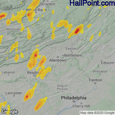Hail Map for Allentown, PA Region on September 7, 2023
