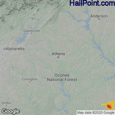 Hail Map for Athens, GA Region on September 11, 2023