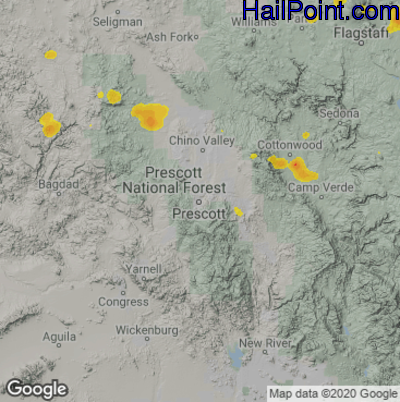 Hail Map for Prescott, AZ Region on September 13, 2023