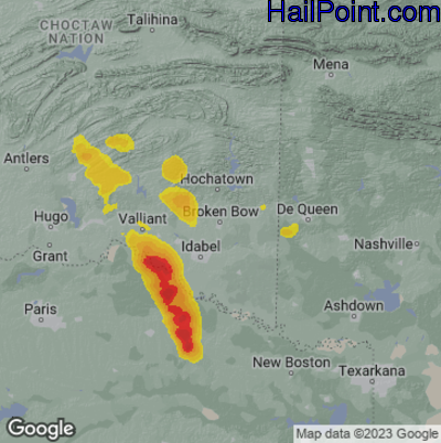 Hail Map for Broken Bow, OK Region on September 22, 2023