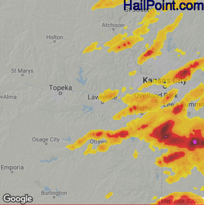 Hail Map for Lawerence, KS Region on September 23, 2023 