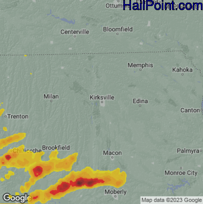 Hail Map for Kirksville, MO Region on September 23, 2023