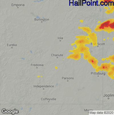 Hail Map for Chanute, KS Region on September 23, 2023