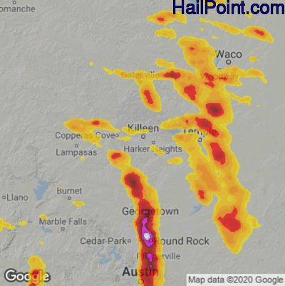 Hail Map for Killeen, TX Region on September 24, 2023 