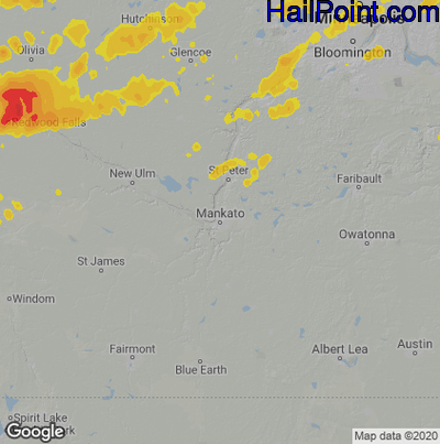 Hail Map for Mankato, MN Region on September 29, 2023 