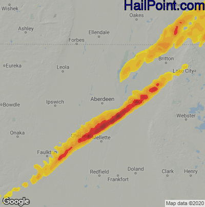 Hail Map for Aberdeen, SD Region on September 29, 2023
