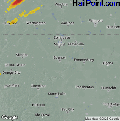 Hail Map for Spencer, IA Region on September 29, 2023
