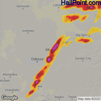 Hail Map for Midland, TX Region on October 3, 2023 