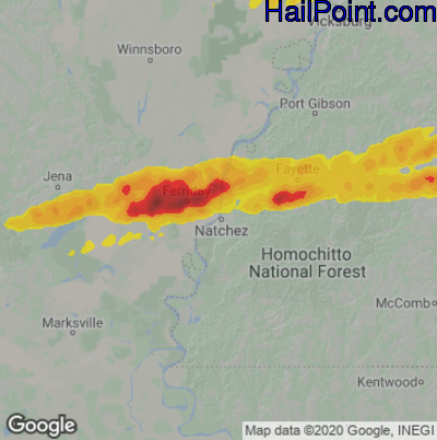 Hail Map for Natchez, MS Region on November 20, 2023