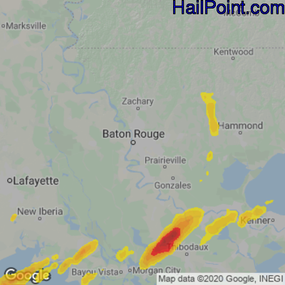 Hail Map for Baton Rouge, LA Region on December 2, 2023