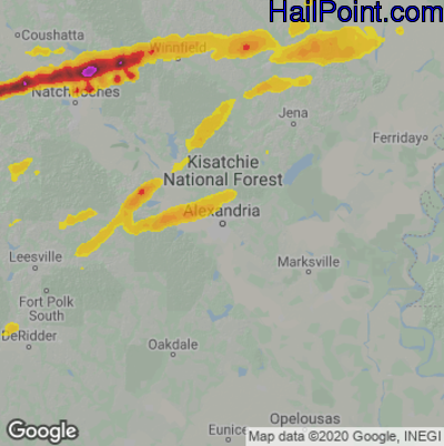 Hail Map for Alexandria, LA Region on December 9, 2023