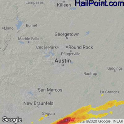 Hail Map for Austin, TX Region on January 8, 2024
