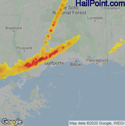 Hail Map for Gulfport, MS Region on January 8, 2024